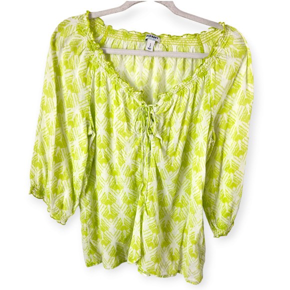 Old Navy Tops - Old Navy Women's Neon Green White Half Sleeve Lace Up Top Size Large